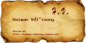 Haiman Vázsony névjegykártya